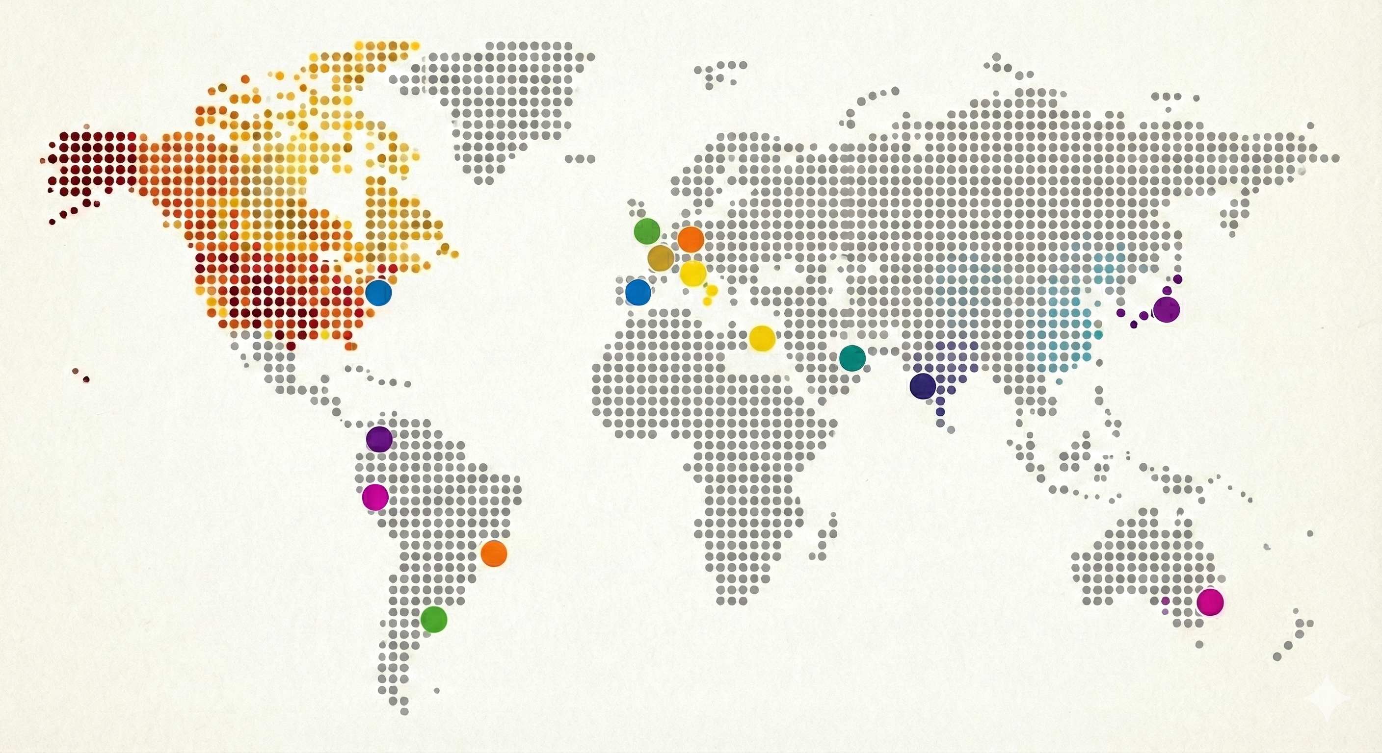 Global reach map highlighting North American investor markets and worldwide coverage